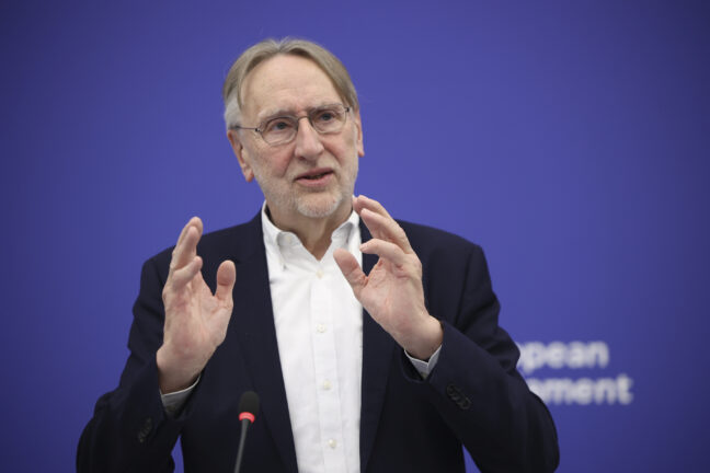 Bernd Lange, Member of the European Parliament, gestures vividly