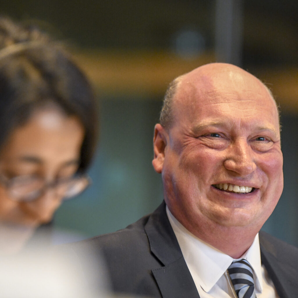 Henrik Hololei of Estonia, a top EC official, smiles during an EP meeting