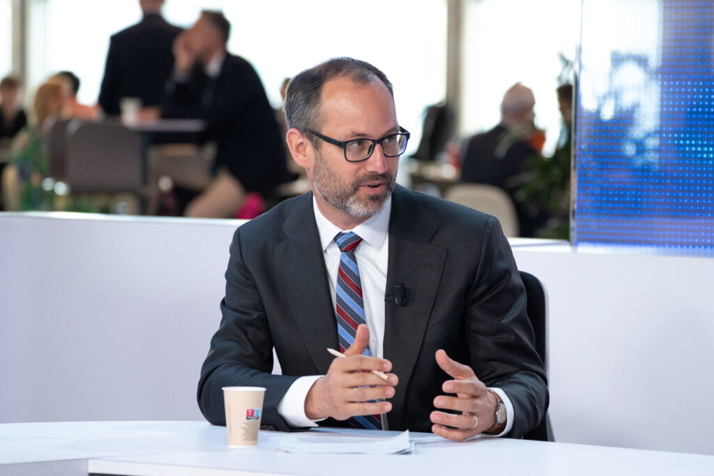 podcast recording with MEP Jan Farsky, Juan Mejino-Lopez, Burkhard Schmitt