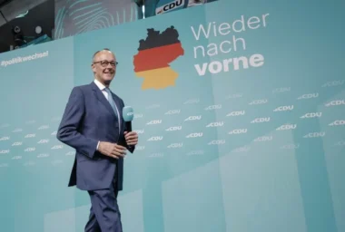German Chancellor designate Friedrich Merz meets his supporters