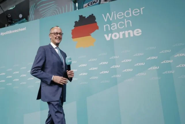 German Chancellor designate Friedrich Merz meets his supporters
