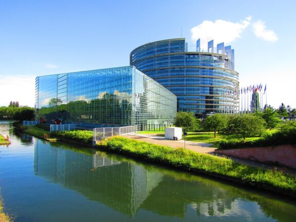 office building and river in France