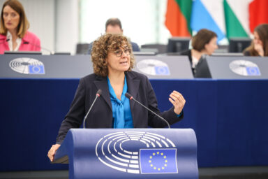 Spanish lawyer and politician Dolors Montserat speaking