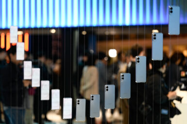 an array of smartphones on display