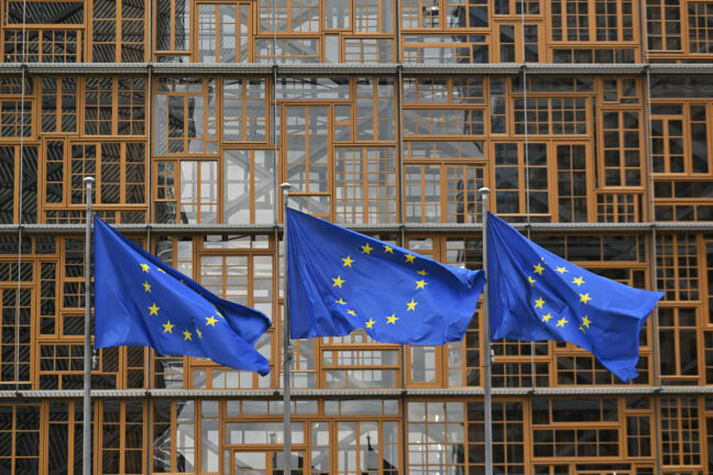 flags of the European Union in Brussels