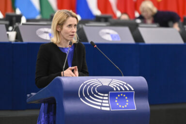 Kaja Kallas speaking in the European Parliament.