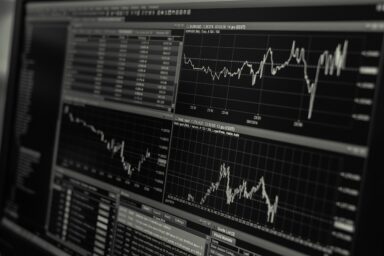 display featuring a stock price chart