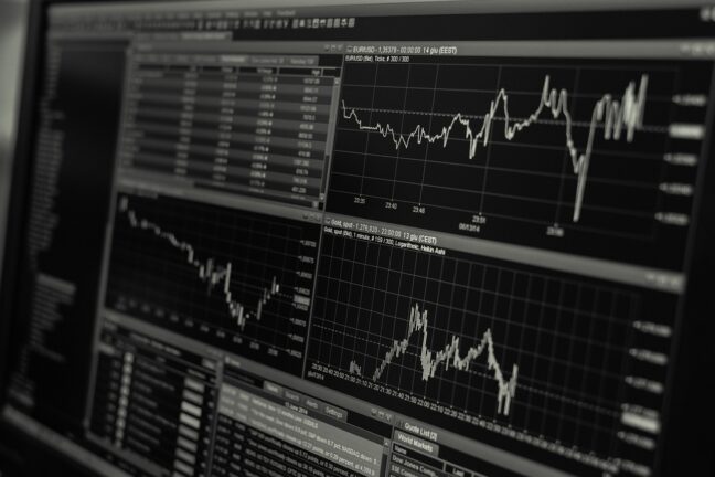 display featuring a stock price chart
