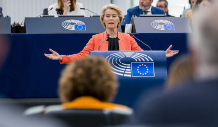 EC President Ursula von der Leyen speaking at the EUropean Parliament