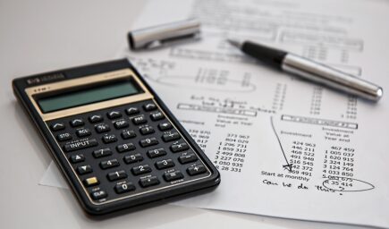 calculator and a tax form