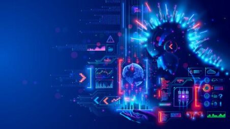 a blue technologocal scene by GettyImages © Andrey Suslov