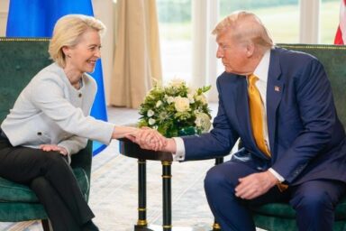 Ursula von der Leyen and Donald Trump discussing trade relations in Scotland