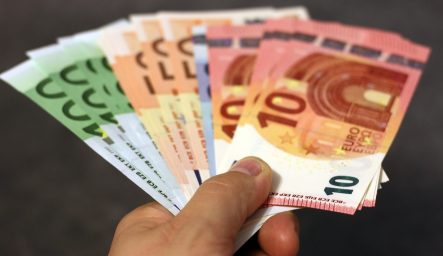 hand holding numerous euro banknotes