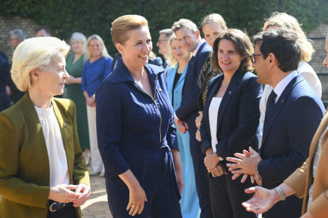 Ursula Von der Leyen, Mette Frederiksen, Stéphane Séjourné, from left to right