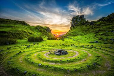 mysterious stone circles in open lndscape