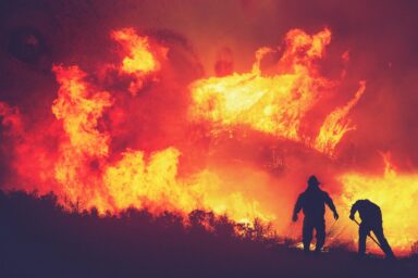 wildfire and firefighters