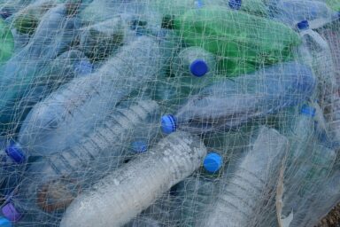 plastic bottles in a fishing net