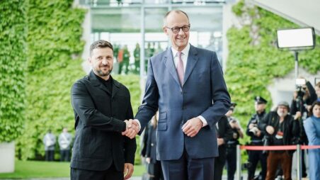 German Chancellor Merz (right) with Ukrainian President Zelenskyy in Berlin.