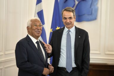 Council President António Costa (left) and Greece's Prime Minister Kyriakos Mitsotakis during their meeting in Athens