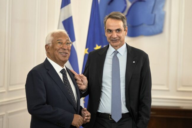 Council President António Costa (left) and Greece's Prime Minister Kyriakos Mitsotakis during their meeting in Athens