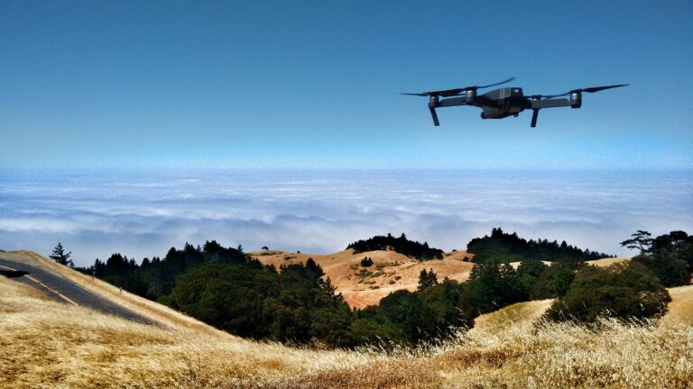 drone over hilly landscape