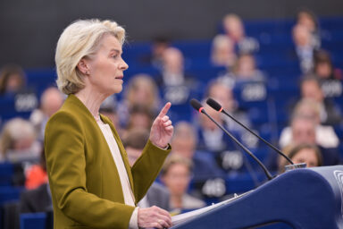 The president of the European Commission, Ursula von der Leye, at during the SOTEU in Strasbourg.