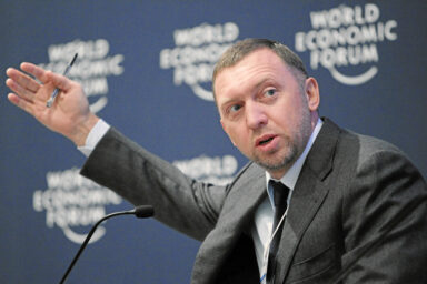 Oleg Derripaska speaking at the World Economic Forum in Davos, Switzerland