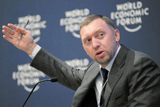 Oleg Derripaska speaking at the World Economic Forum in Davos, Switzerland