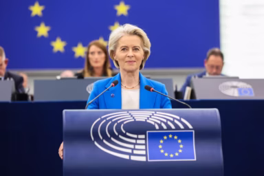 Ursula von der Leyen speaking in the European Parliament