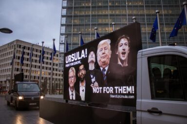 Campaign from People vs Big Tech, WeMove Europe, and EDRi, with mobile billboards