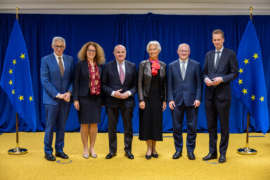 Executive Board group picture at the House of the Euro inauguration in Brussels, November 9, 2023