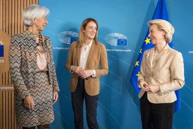 Roberta METSOLA, EP President meets with Christine LAGARDE, President of the European Central Bank and Ursula von der LEYEN, President of the European Commission