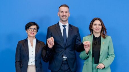 Marta Kos, Milojko Spajić and Marilena Raouna
