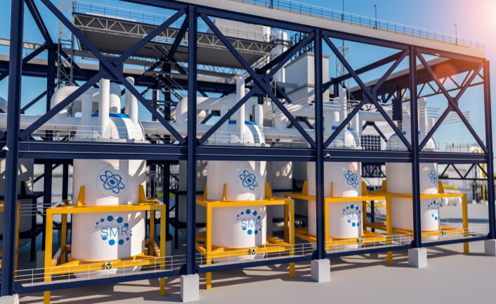 Concept of a SMR small modular nuclear reactor power plant. Photo: audioundwerbung