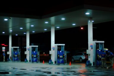 Petrol station at night