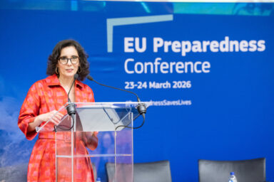Hadja Lahbib speaking at the EU Preparedness Conference in Brussels