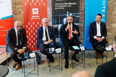 Prague’s Law and Energy conference: (left to right): Veolia Czech Republic Commercial Director Jakub Tobola, Czech Deputy Prime Minister Karel Havlíček, Orlen Unipetrol CEO Mariusz Wnuk, and White & Case Managing Partner Vít Stehlík. / Photo: Radek Čepelák