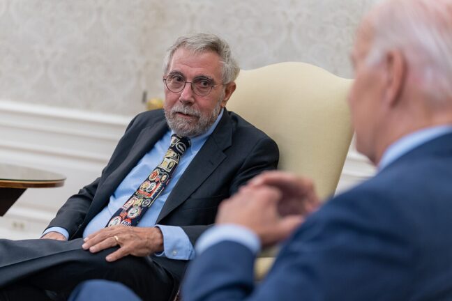 President Joe Biden meets with Paul Krugman (Official White House Photo by Adam Schultz)