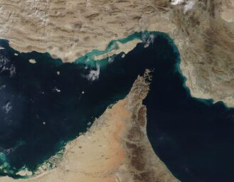 Aerial view of the Strait of Hormuz