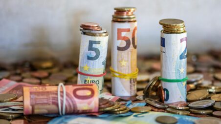 Euro banknotes and coins