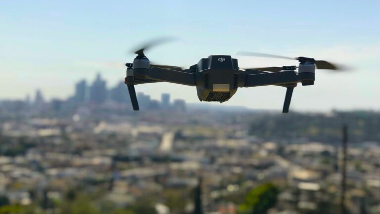 Drone hovering over an urban area