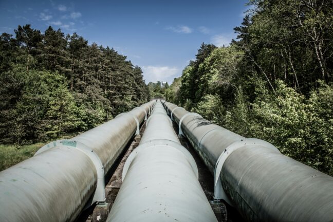 Large industrial pipelines running through a forest