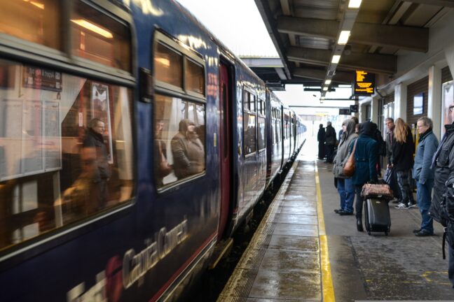 A train standing at a railway station platform