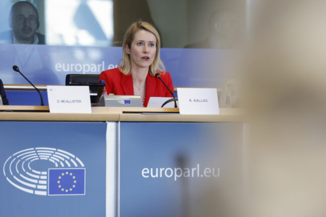 Kaja Kallas speaking at the European Parliament committee hearing