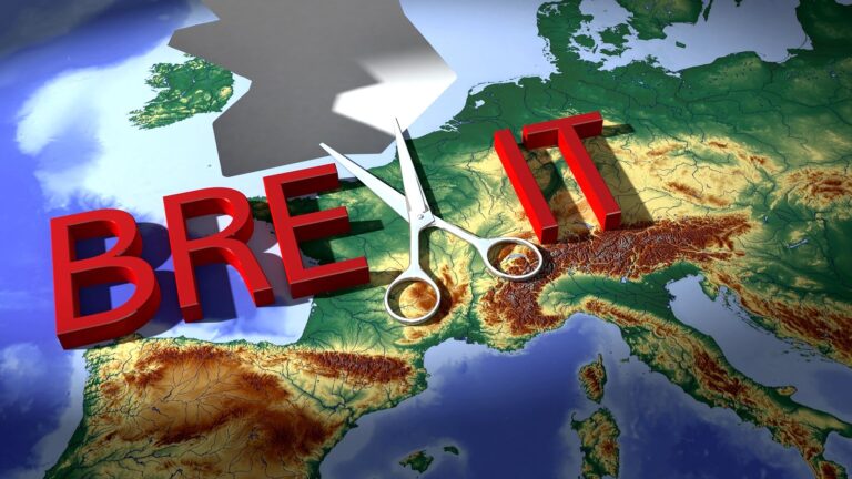 Map of Europe with the United Kingdom cut out, the word ‘BREXIT’ displayed, with scissors forming the ‘X’