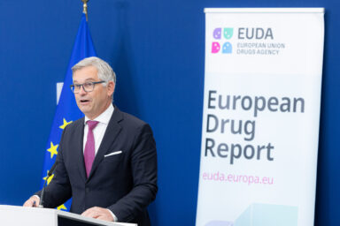 Magnus Brunner speaking at the European Drug Report 2025 presentation