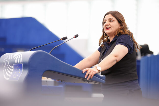Özlem Demirel speaking at a European Parliament session