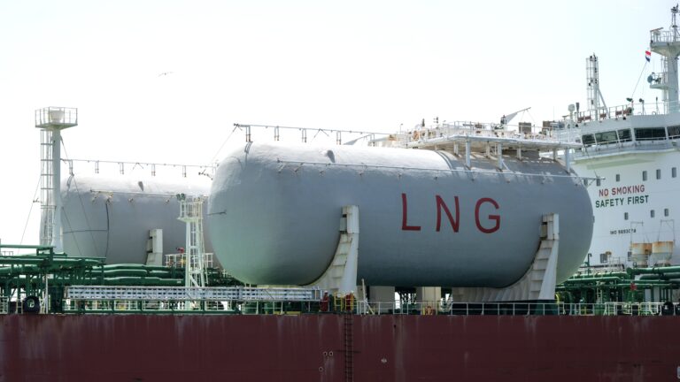 Liquefied natural gas containers loaded on a cargo ship