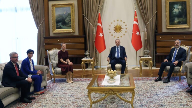 Magnus Brunner, Marta Kos, Kaja Kallas, Recep Tayyip Erdoğan and Hakan Fidan