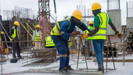 Construction workers on a building site